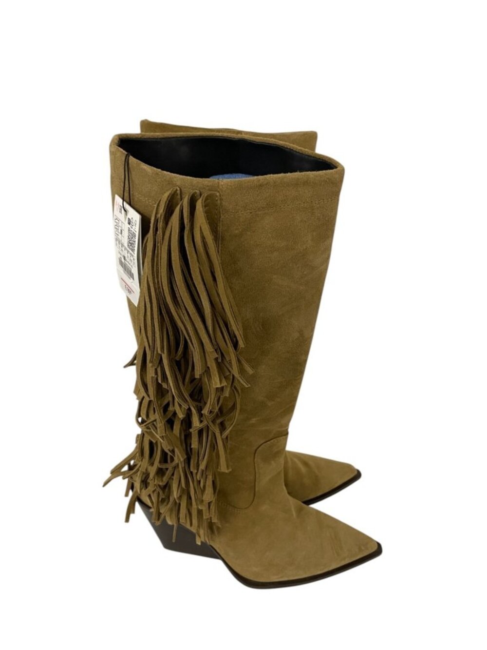 Zara Women Fringe Boots EU 38 US 7.5 Split Suede Brown Knee high 3028/510 NWOB